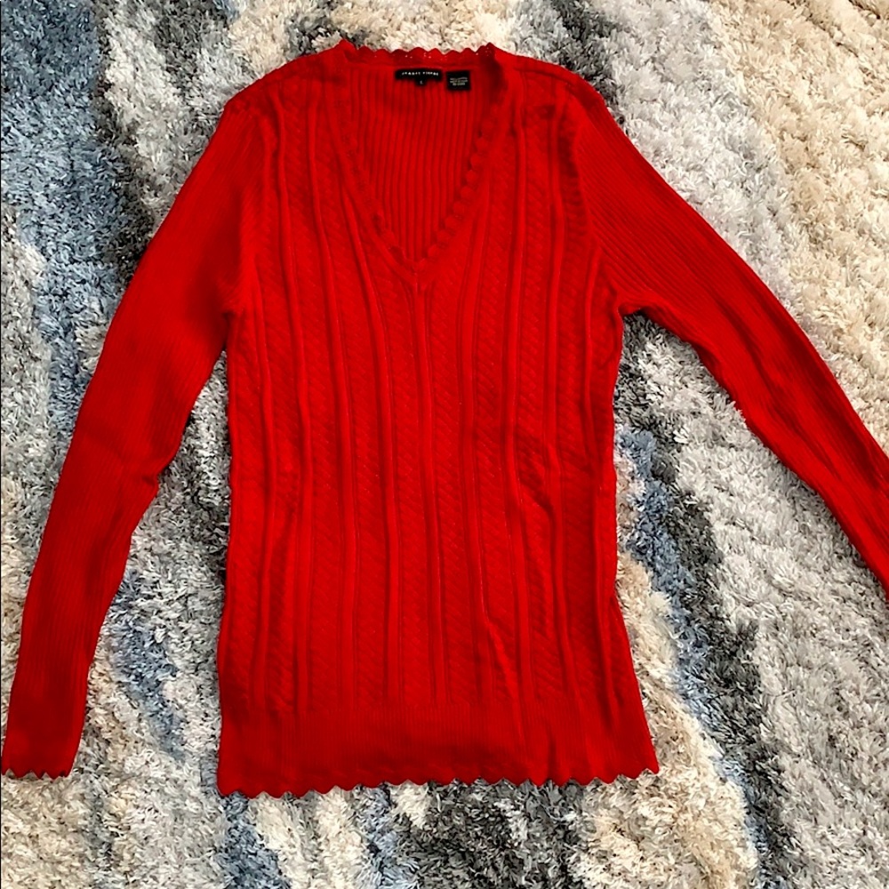 Red lightweight knit sweater with lace (Large)